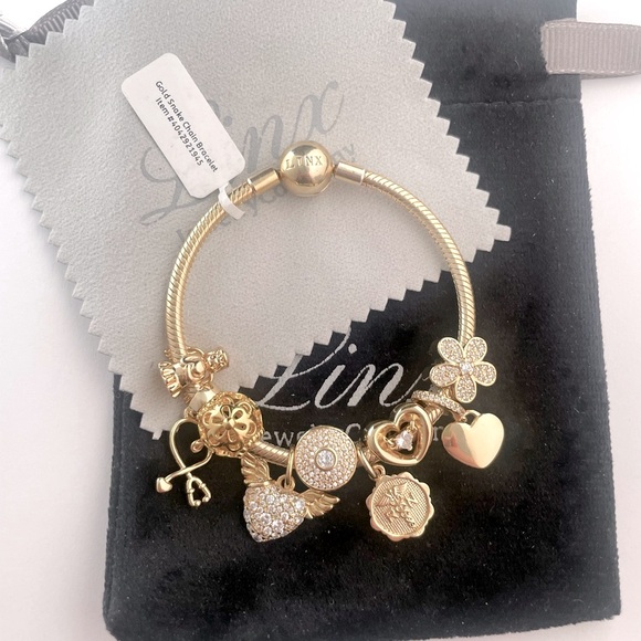 Linx Yellow Gold Snake Chain Bracelet with Registered Nurse Themed Charms - Picture 6 of 9
